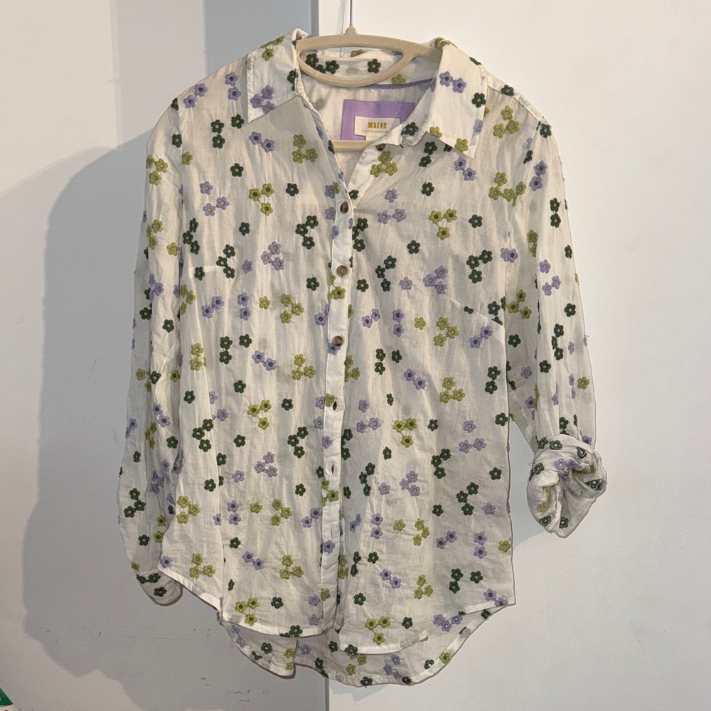 Anthropologie Maeve Floral Embroidered Shirt